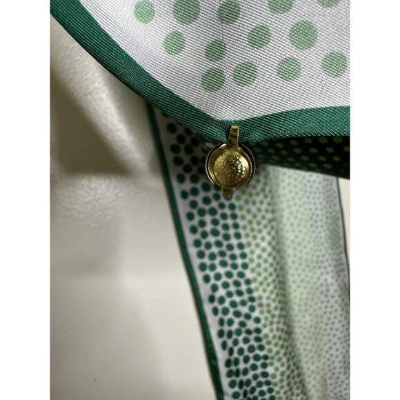 Vintage Pura Seta Rectangle Scarf Pointed End Green Dot Pattern Lightweight Silk - Picture 4 of 9